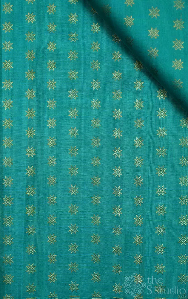 Sea green kanchi silk blouse material with small zari buttas