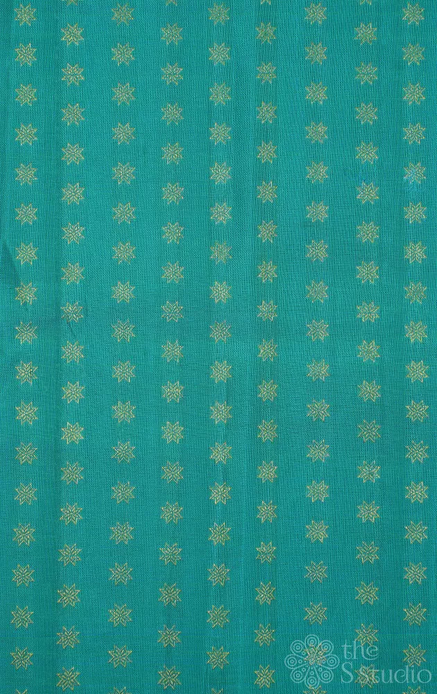 Sea green kanchi silk blouse material with small zari buttas