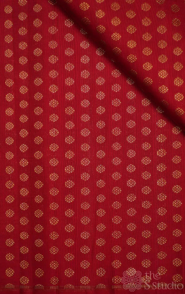 Red kanchi silk blouse fabric with kamalam motifs