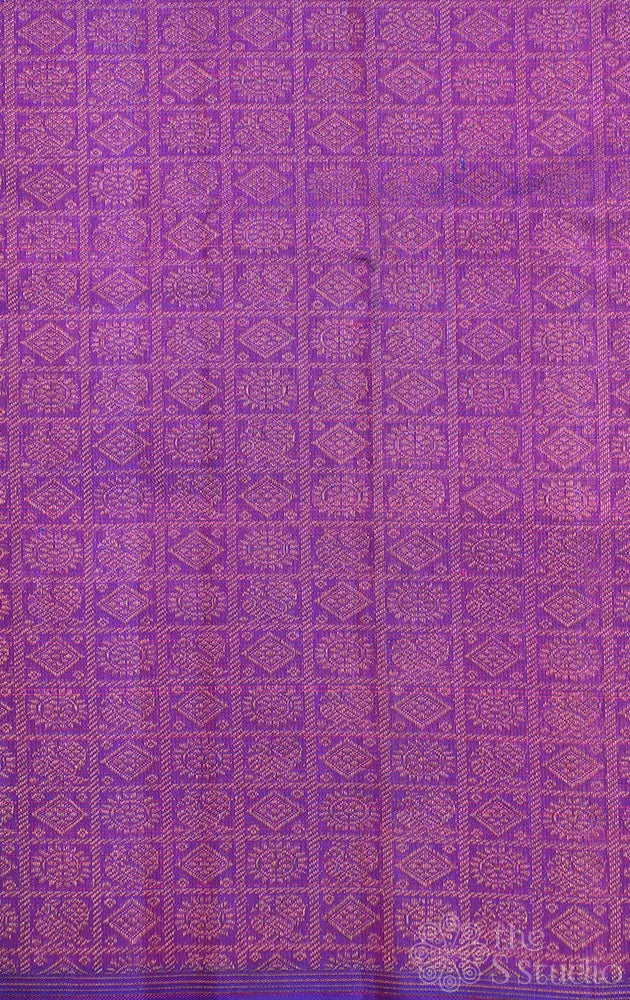 Purple kanchi silk blouse fabric with mayil chakram buttas