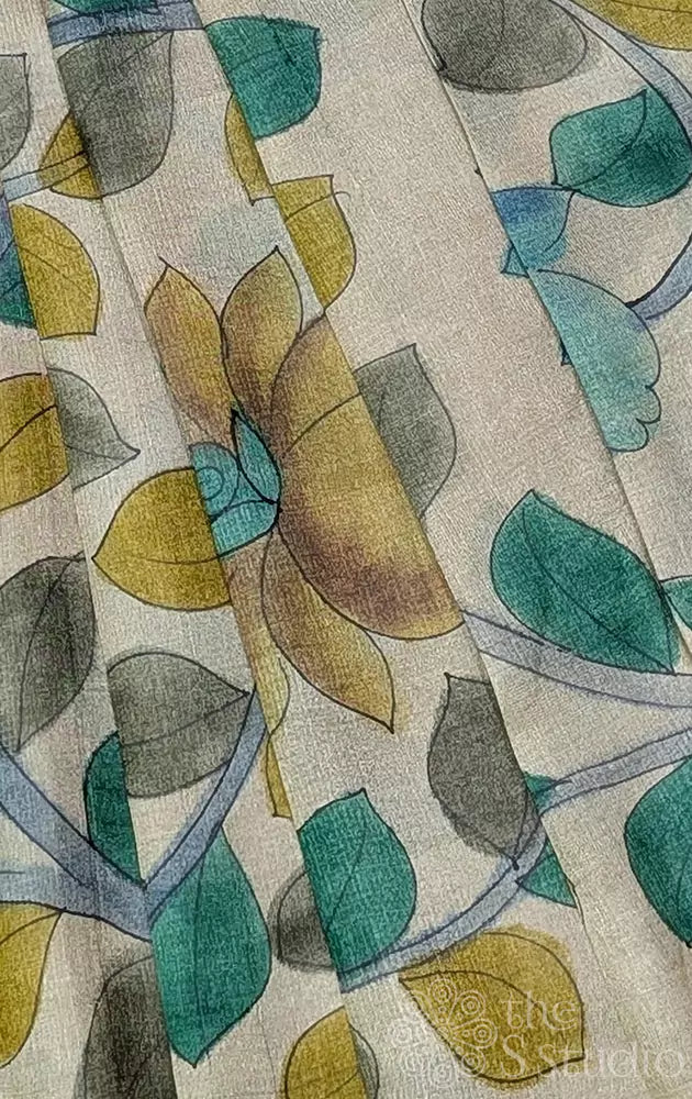 Off white handpainted tussar silk blouse material