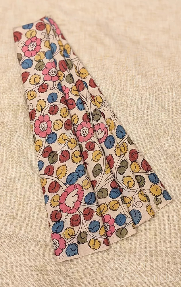 Off white light weight silk hand painted kalamkari blouse fabric