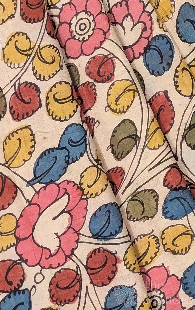 Off white light weight silk hand painted kalamkari blouse fabric