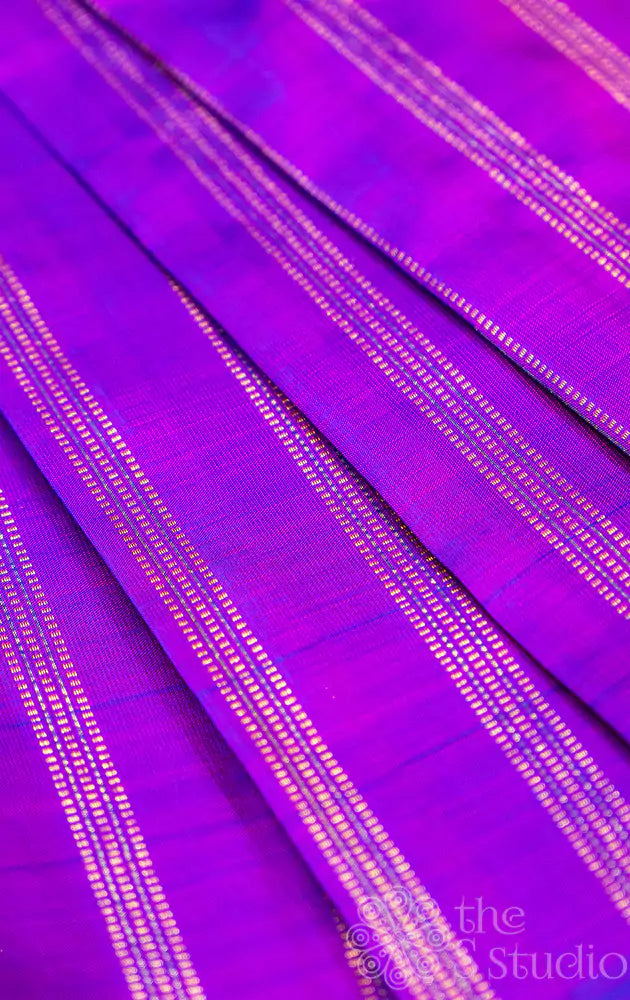 Purple Kanchi Silk Blouse Fabric with vertical muthu kattam Lines