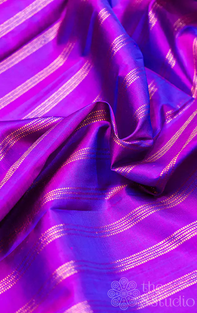 Purple Kanchi Silk Blouse Fabric with vertical muthu kattam Lines