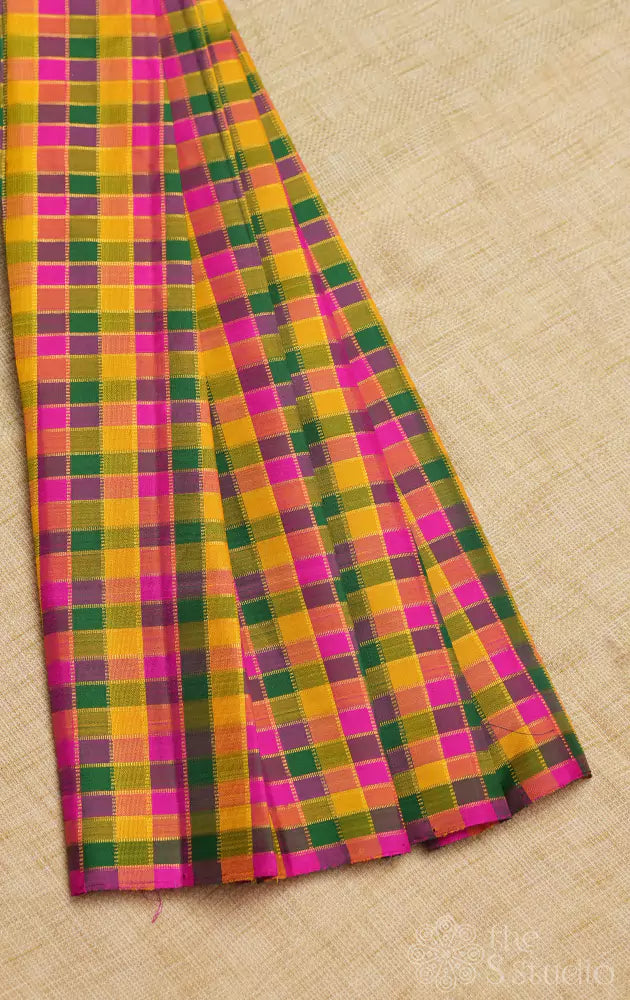 Multi colour zari checks kanchi silk blouse fabric