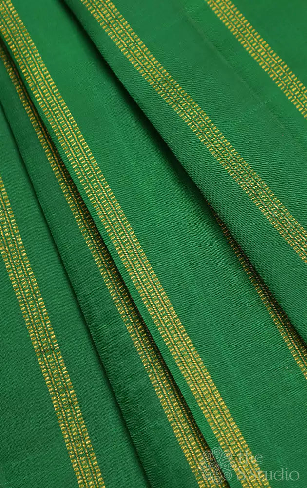 Leaf green kanchi silk blouse material with zari lines