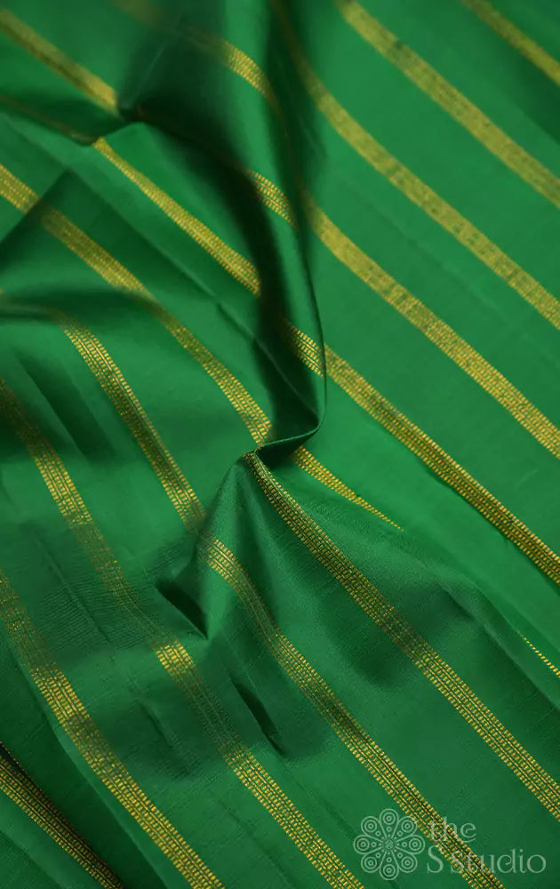 Leaf green kanchi silk blouse material with zari lines