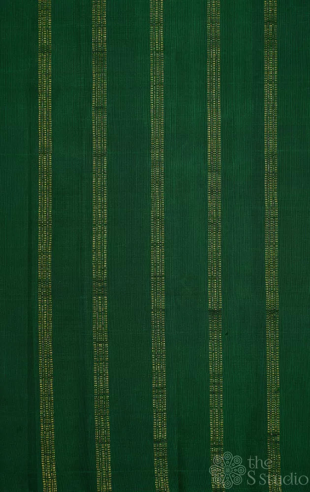 Leaf green kanchi silk blouse material with zari lines