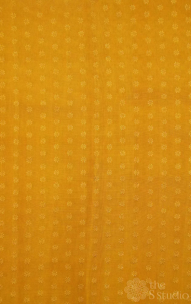 Mustard yellow kanchi silk blouse fabric with zari buttas