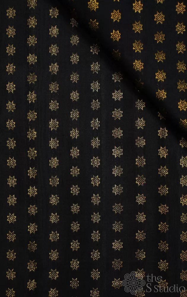 Black kanchi silk blouse material with zari buttas