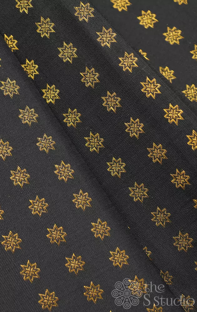 Black kanchi silk blouse material with zari buttas
