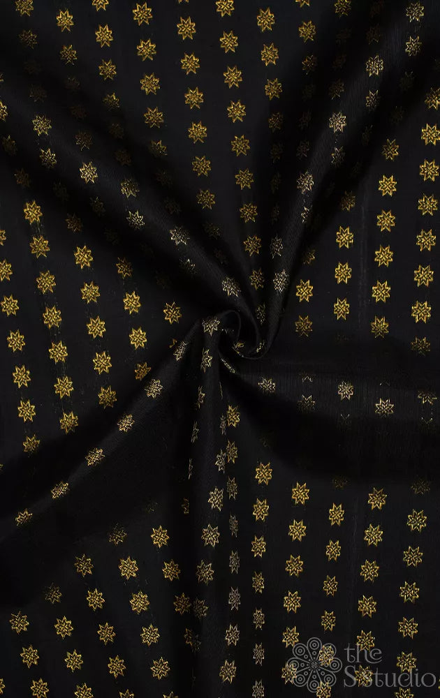 Black kanchi silk blouse material with zari buttas