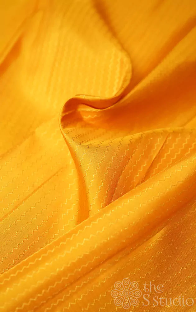 Mustard yellow kanchi silk blouse fabric with zig zag lines