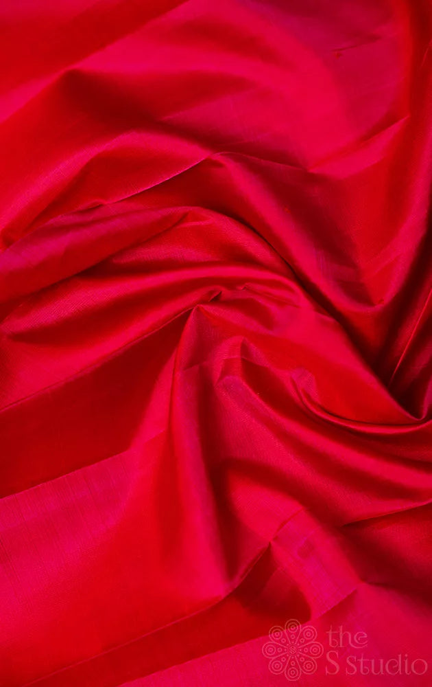Pinkish red plain kanchi silk blouse material