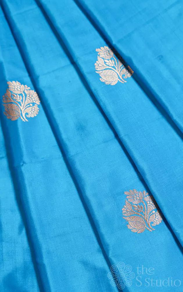 Light anandha blue colour banarasi silk blouse material with kadua butta