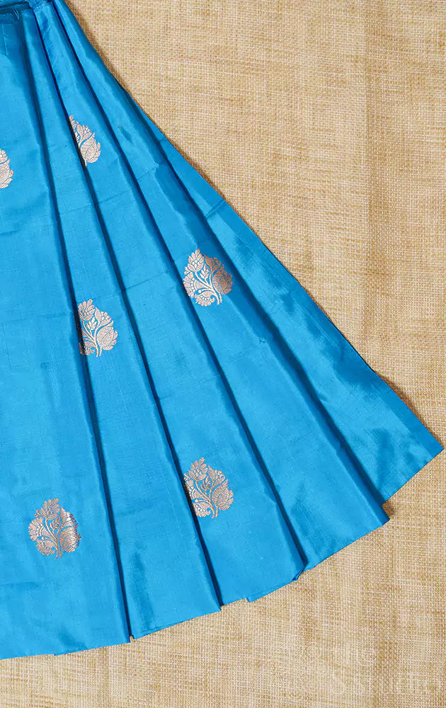 Light anandha blue colour banarasi silk blouse material with kadua butta