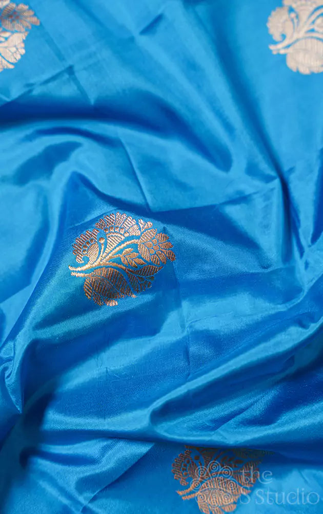 Light anandha blue colour banarasi silk blouse material with kadua butta