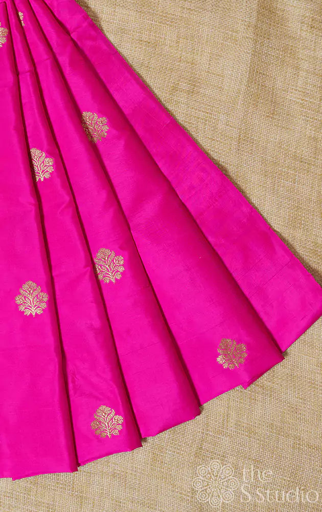 Pink banarasi silk blouse material with kadhua buttas