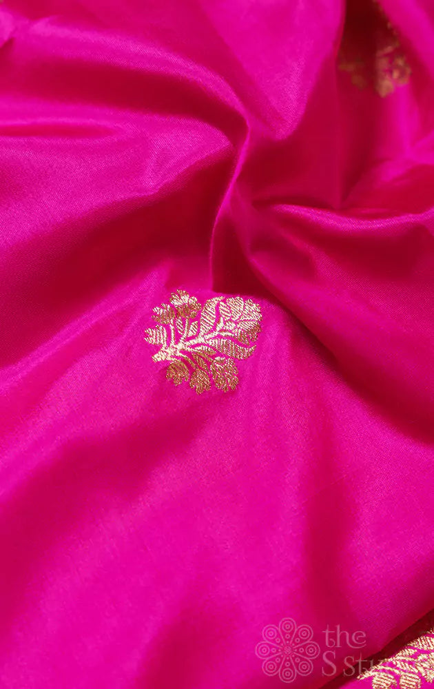 Pink banarasi silk blouse material with kadhua buttas