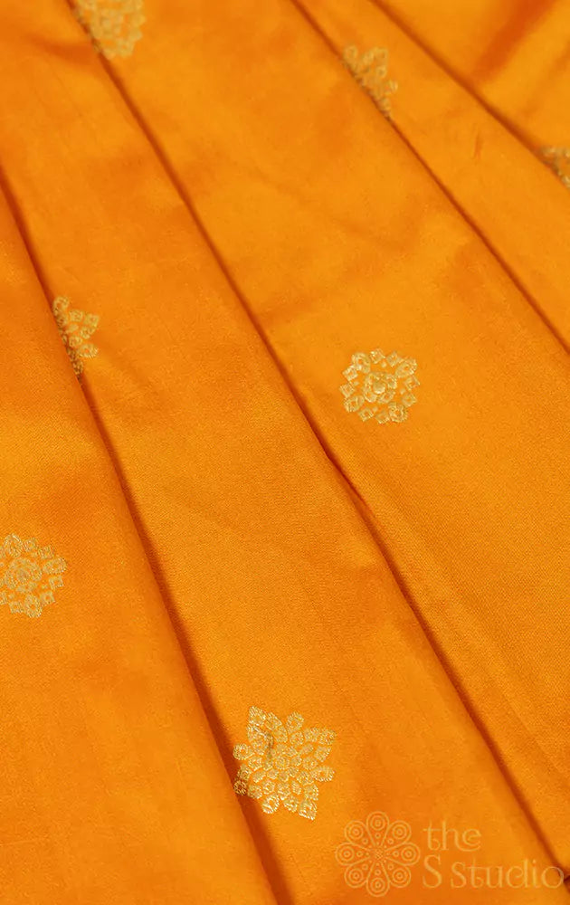 Mustard banarasi silk blouse fabric with floral zari motifs