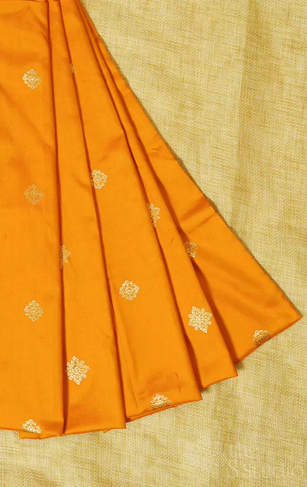 Mustard banarasi silk blouse fabric with floral zari motifs