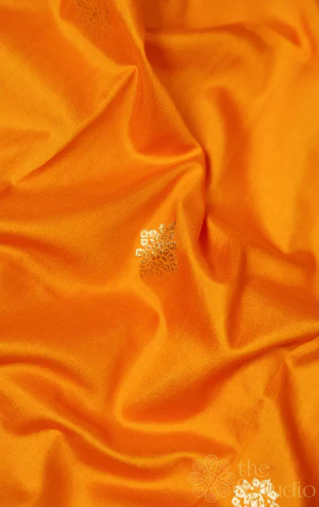 Mustard banarasi silk blouse fabric with floral zari motifs
