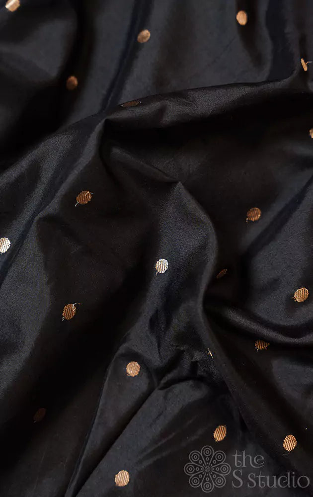 Black banarasi silk blouse fabric with polka dots