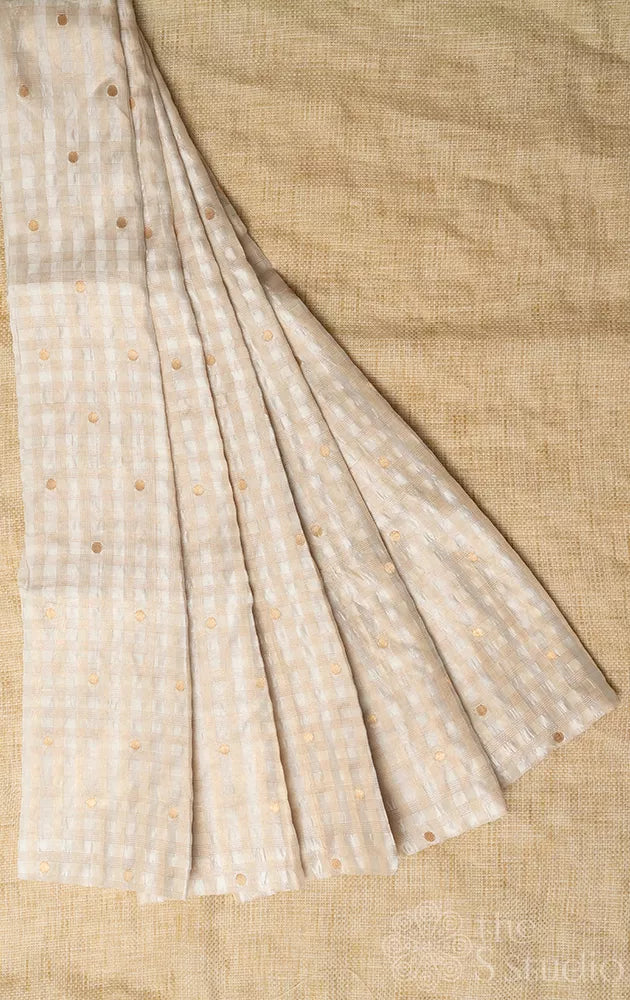 Off white checked banarasi silk blouse material
