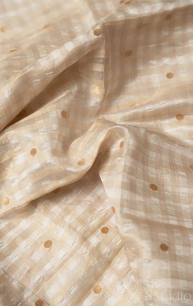 Off white checked banarasi silk blouse material