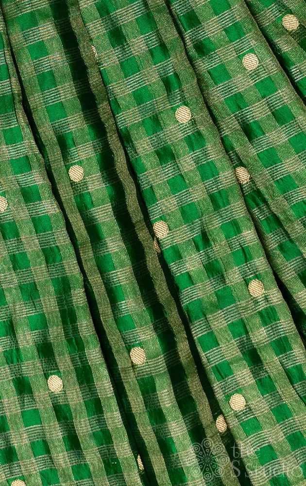 Green zari checked banarasi silk blouse fabric