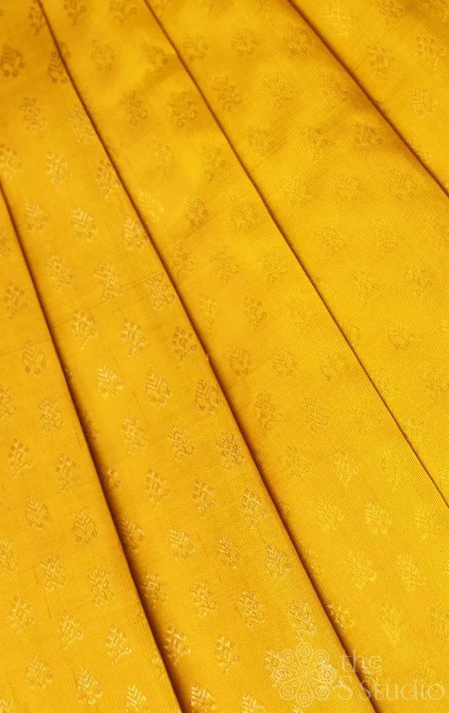 Yellow kanchi silk blouse fabric with zaru buttas