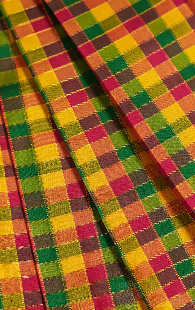 Multi colour checks kanchi silk blouse fabric