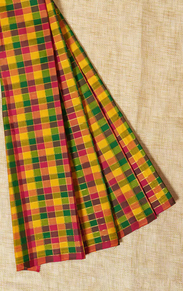 Multi colour checks kanchi silk blouse fabric