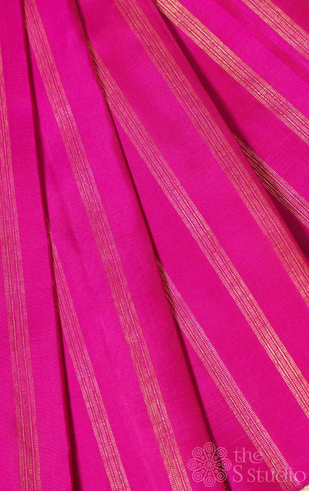 Rani pink kanchi silk blouse material with zari stripes
