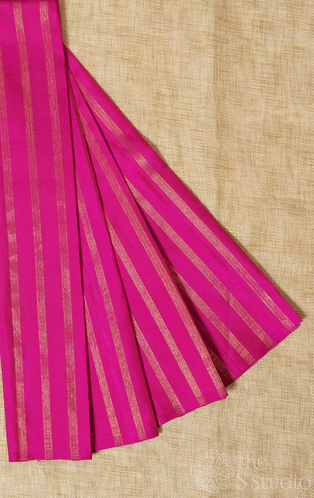 Rani pink kanchi silk blouse material with zari stripes
