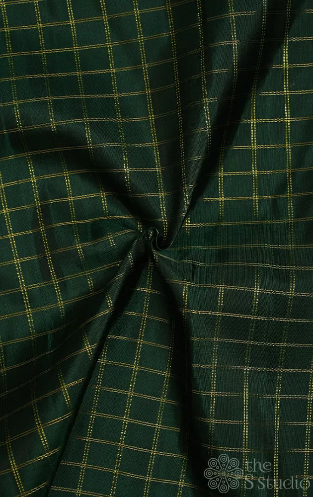 Green checked kanchi silk blouse material