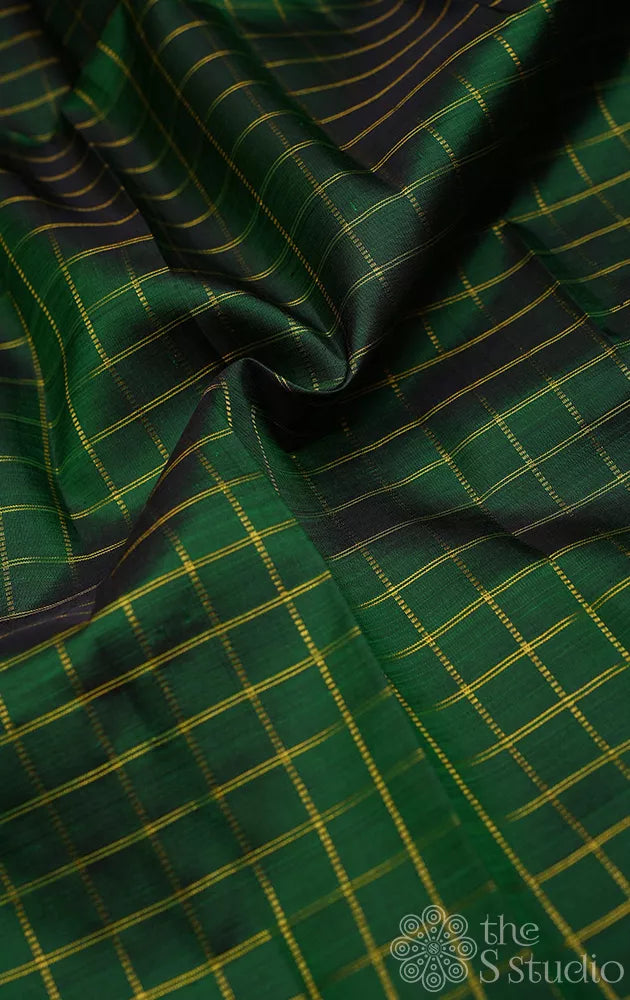 Green checked kanchi silk blouse material