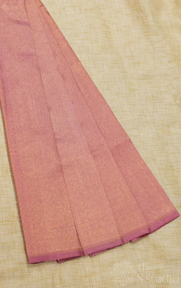 Onion pink kanchi silk blouse material with thin zari lines
