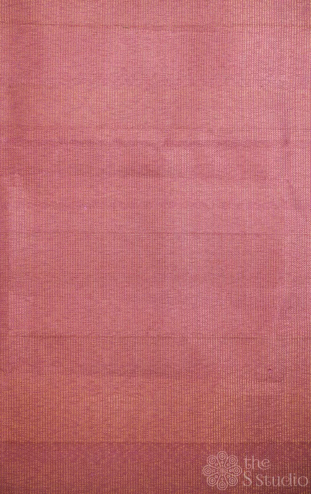 Onion pink kanchi silk blouse material with thin zari lines