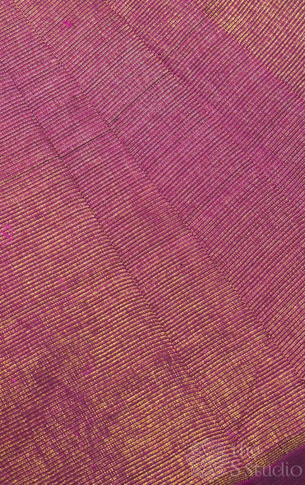 Purple kanchi silk blouse fabric with thin zari lines