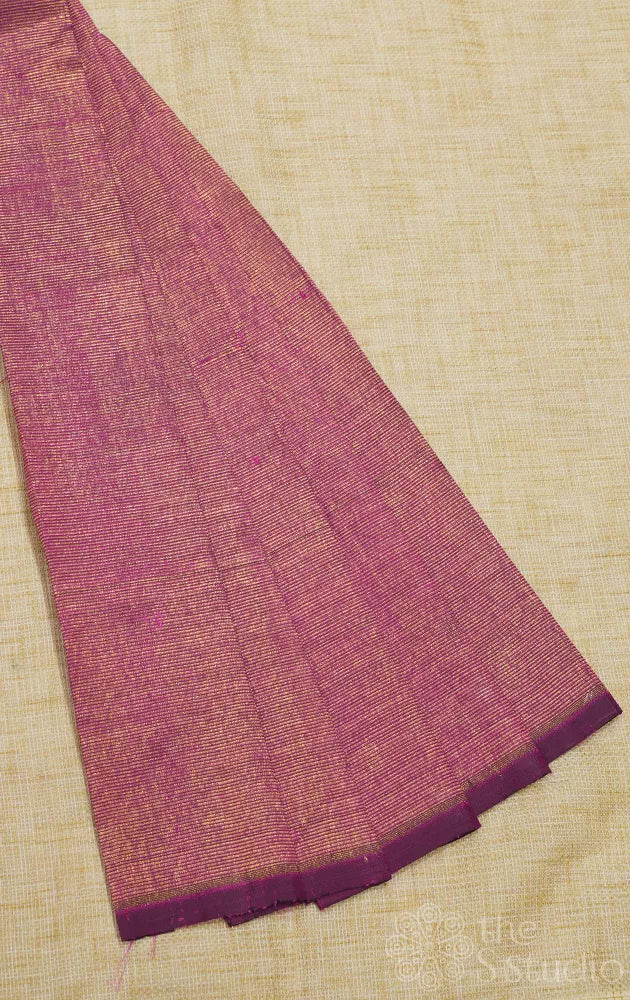 Purple kanchi silk blouse fabric with thin zari lines