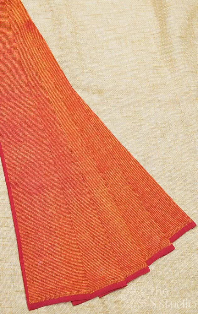 Maroonish red kanchi silk blouse material with thin zari lines