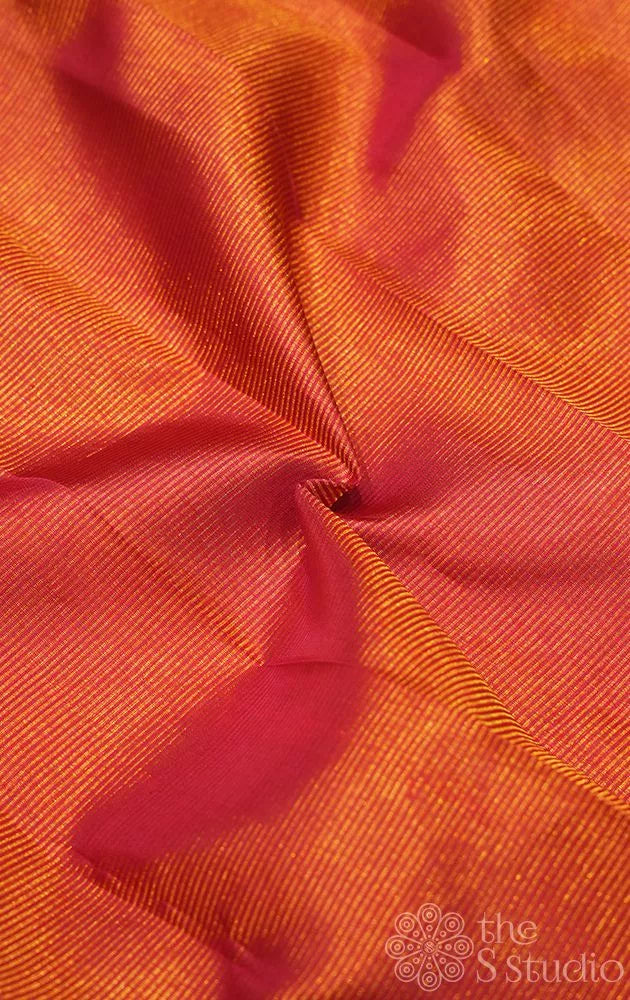 Maroonish red kanchi silk blouse material with thin zari lines