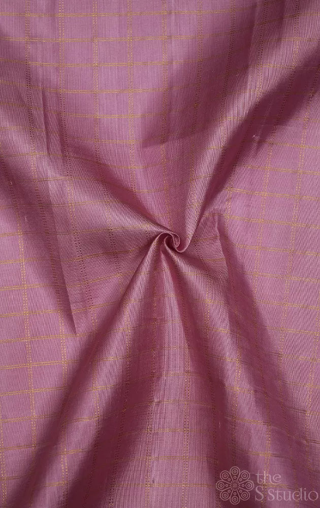 Onion pink zari checked kanchi silk blouse fabric