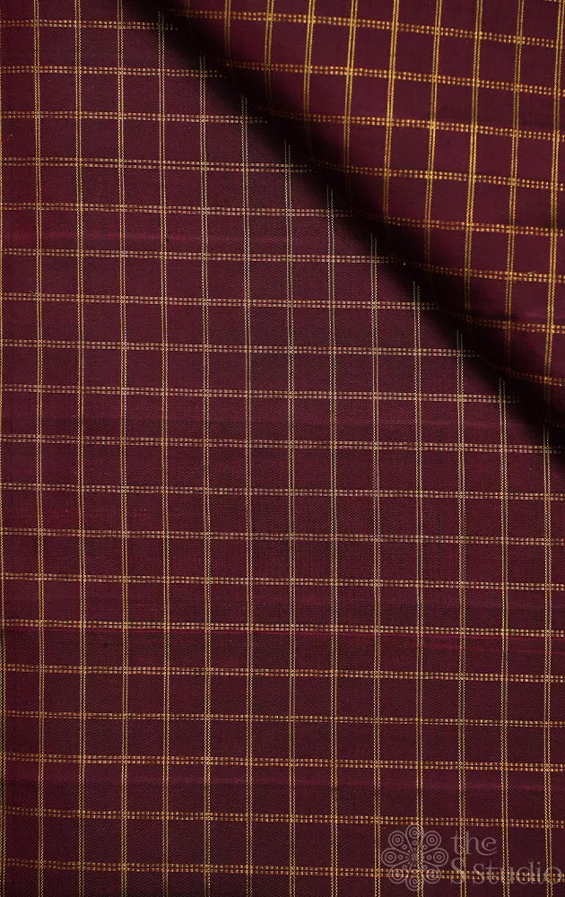 Maroon zari checked kanchi silk blouse fabric