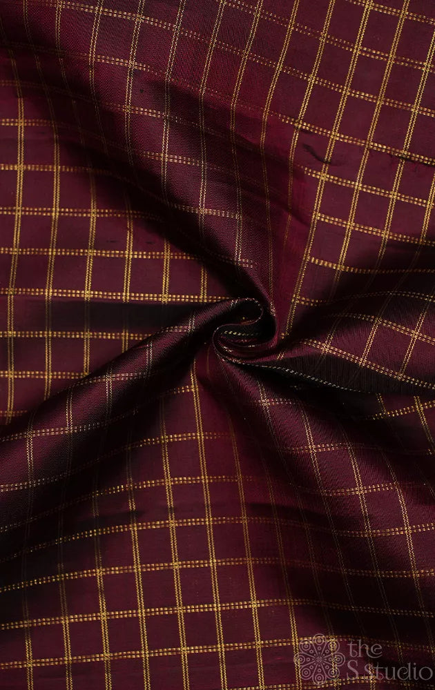 Maroon zari checked kanchi silk blouse fabric