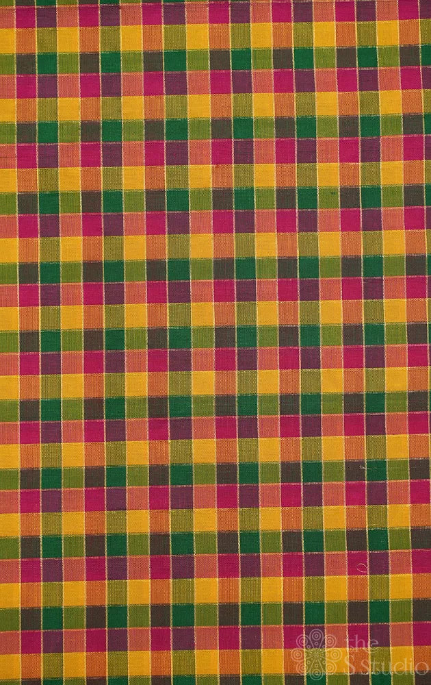 Multi colour checks kanchi silk blouse fabric