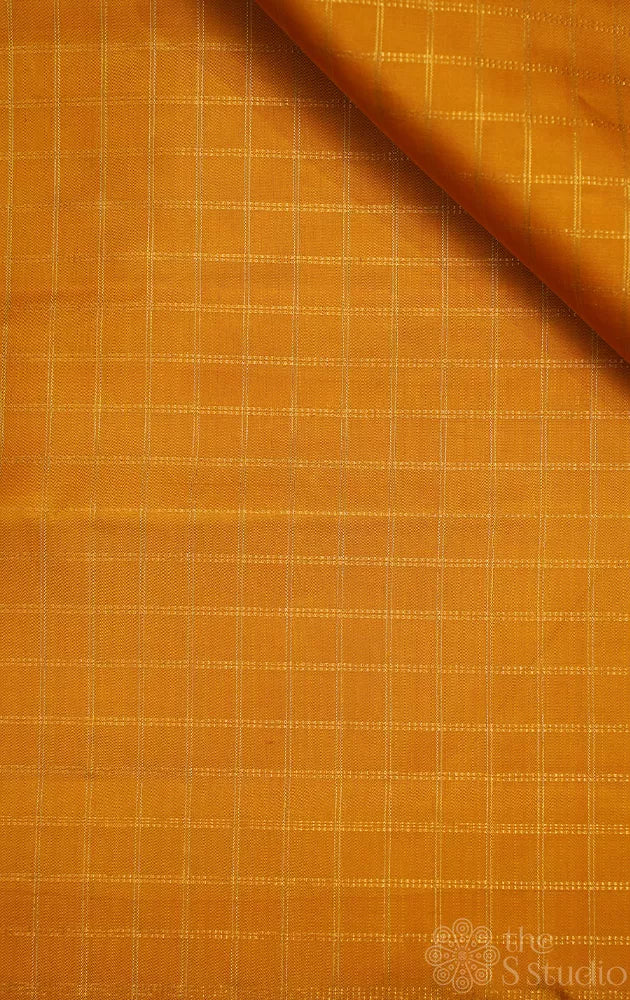 Yellow zari checked kanchi silk blouse fabric