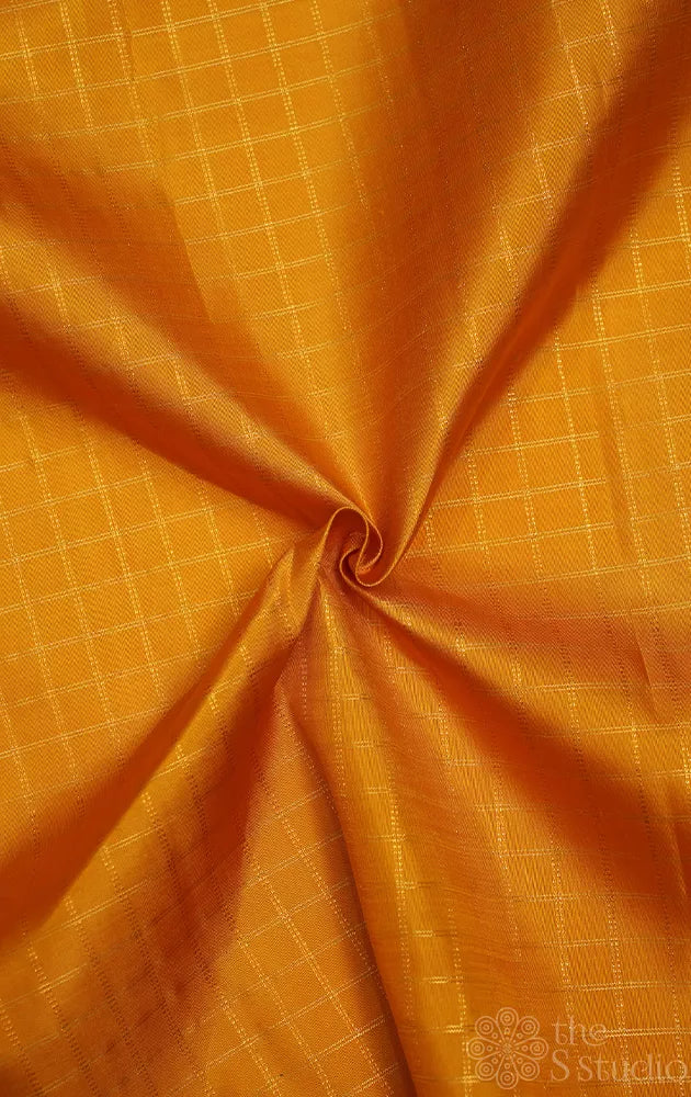 Yellow zari checked kanchi silk blouse fabric